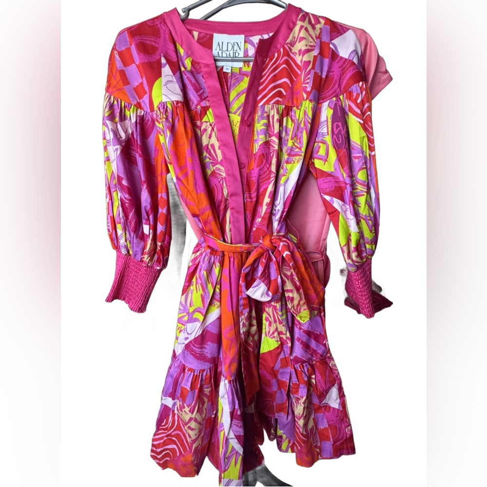 Alden Alden Vibrant Multicolor Dress belted or not 2/3 sleeve sz M